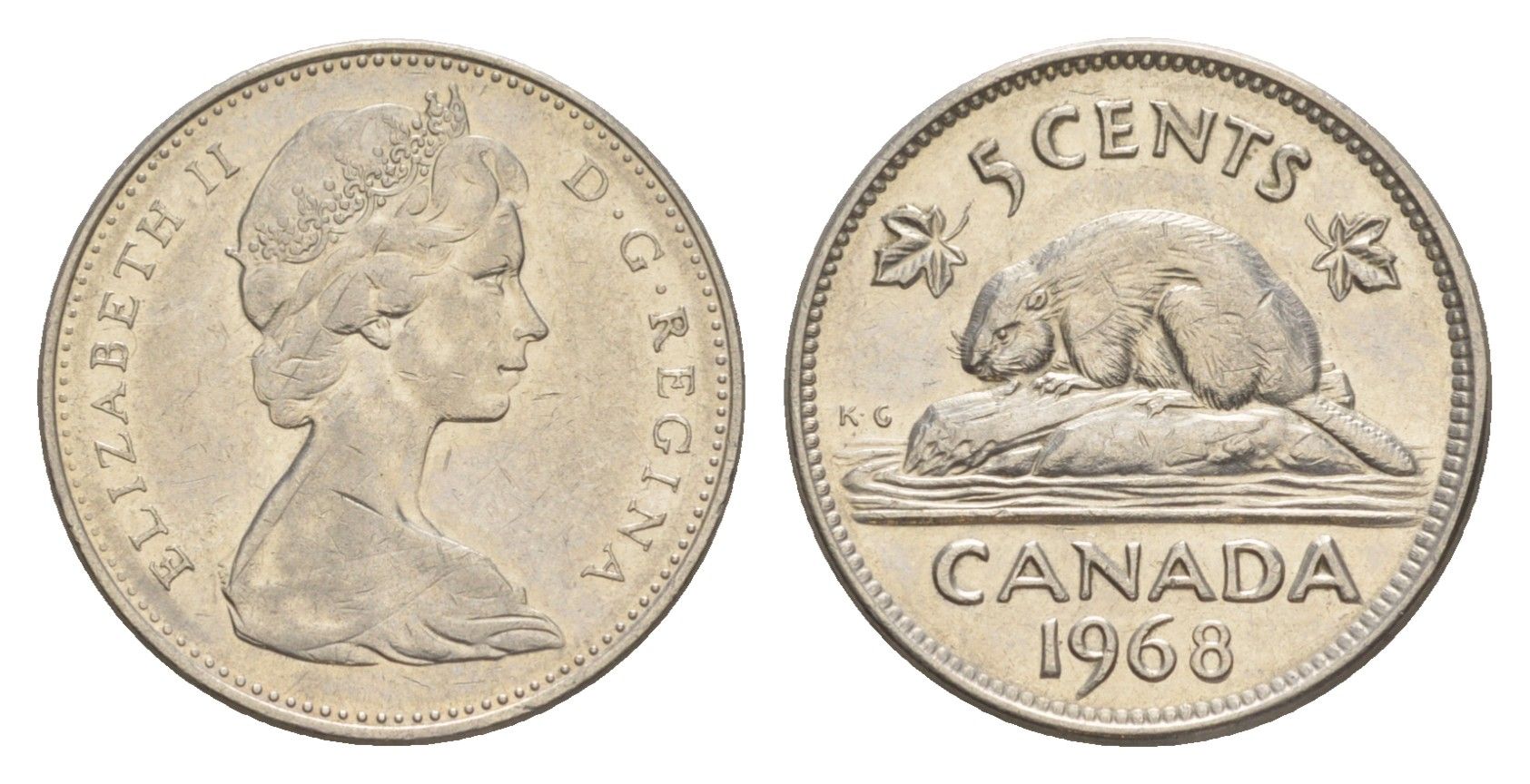 Канада 5 центов 1968 Елизавета II (1952-2022), бобр KM 60.1 никель 4639-452