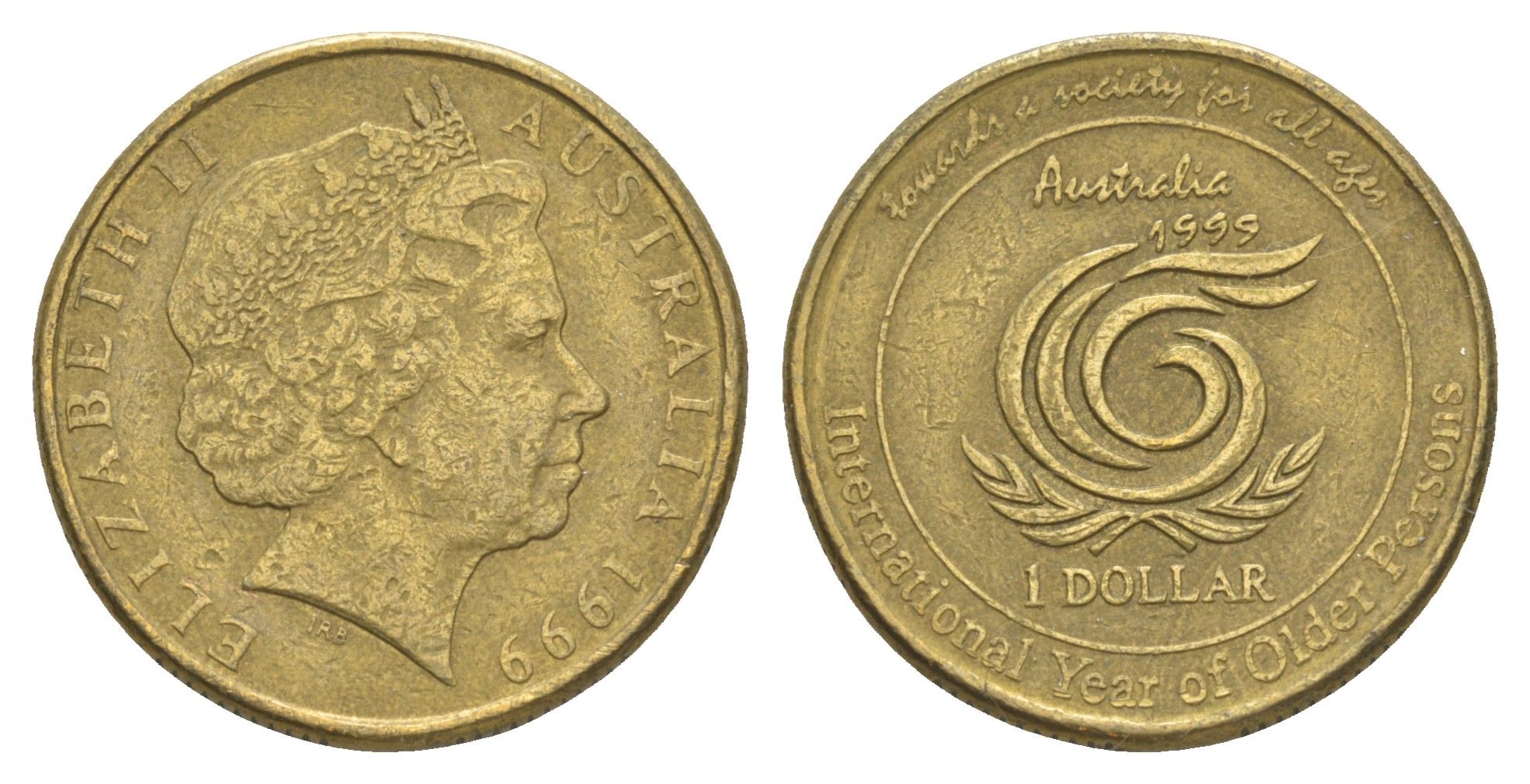 Австралия 1 доллар 1999 Международный год пожилых людей KM 405 алюминиевая бронза 4652-224
