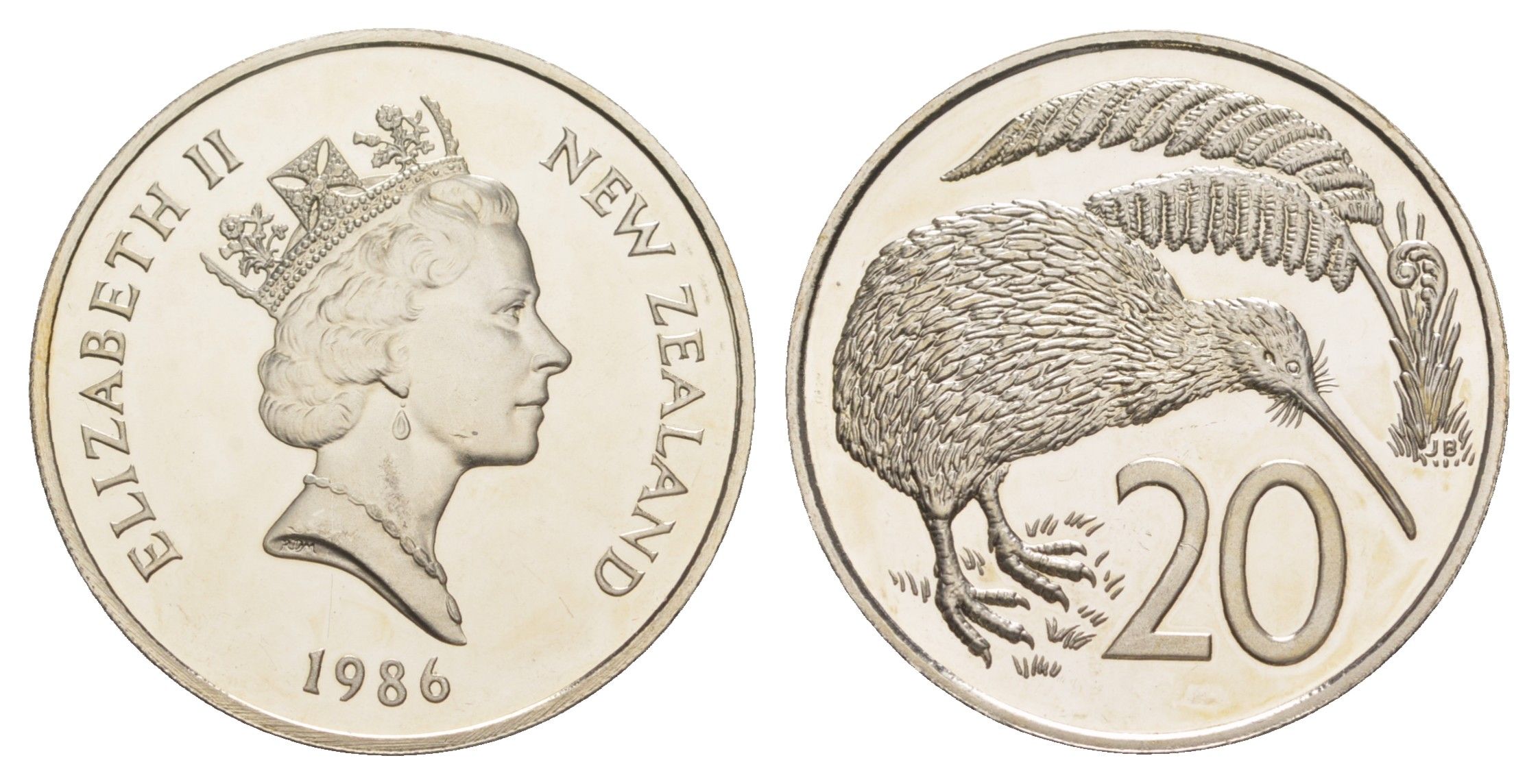 Новая Зеландия 20 центов 1986 тираж 10.000 экземпляров KM 62 медно-никель PROOF 413-723