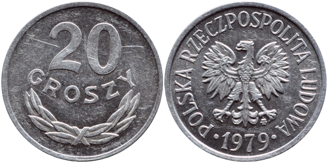 ПОЛЬША 20 ГРОШЕЙ 1979 MW KM A47 алюминий 26-834