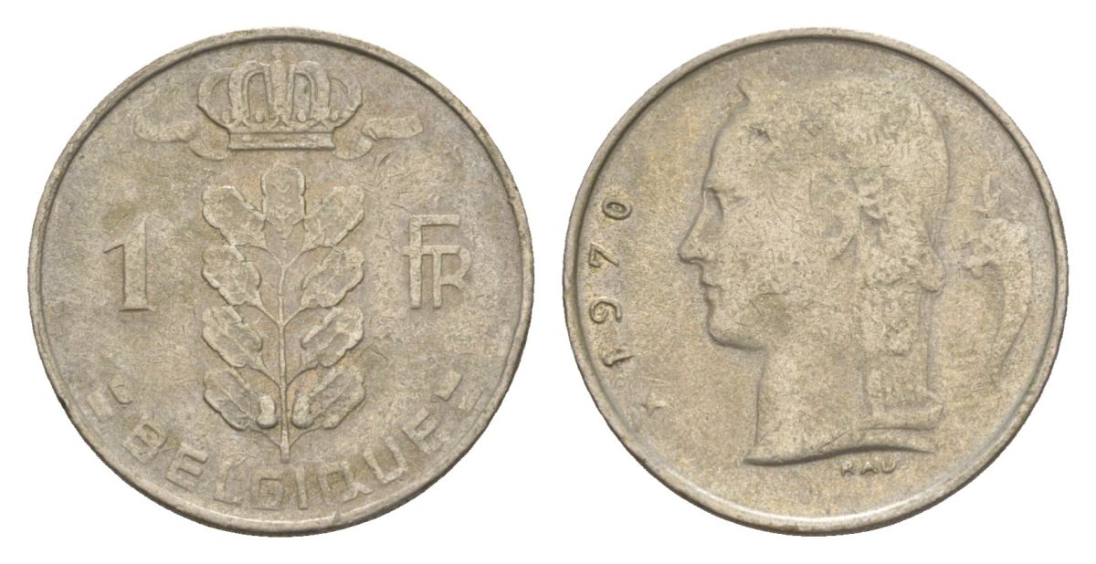 Бельгия 1 франк 1970 Belgique, Бодуэн I (1951-1993) KM 142 медно-никель 4632-557