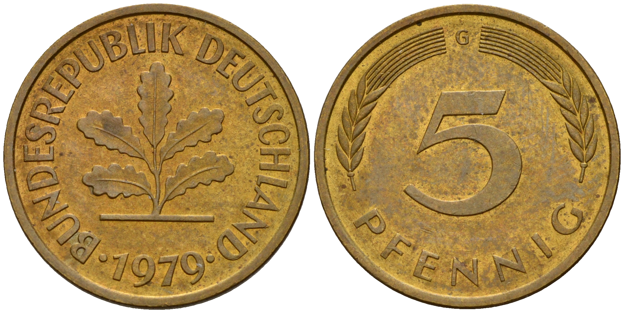 ФРГ 5 пфеннигов 1979 G J.382, KM 107 сталь плакированная латунью    4598-1023