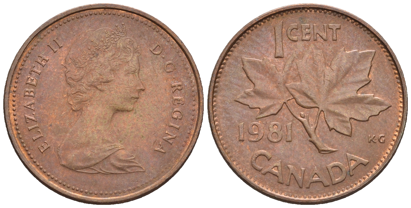 Канада 1 цент 1981 Елизавета II (1952-2022), кленовый лист KM 127 бронза 4609-953