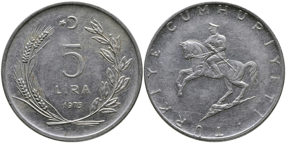 ТУРЦИЯ 5 ЛИР 1975 KM 905 нержавеющая сталь 29-131
