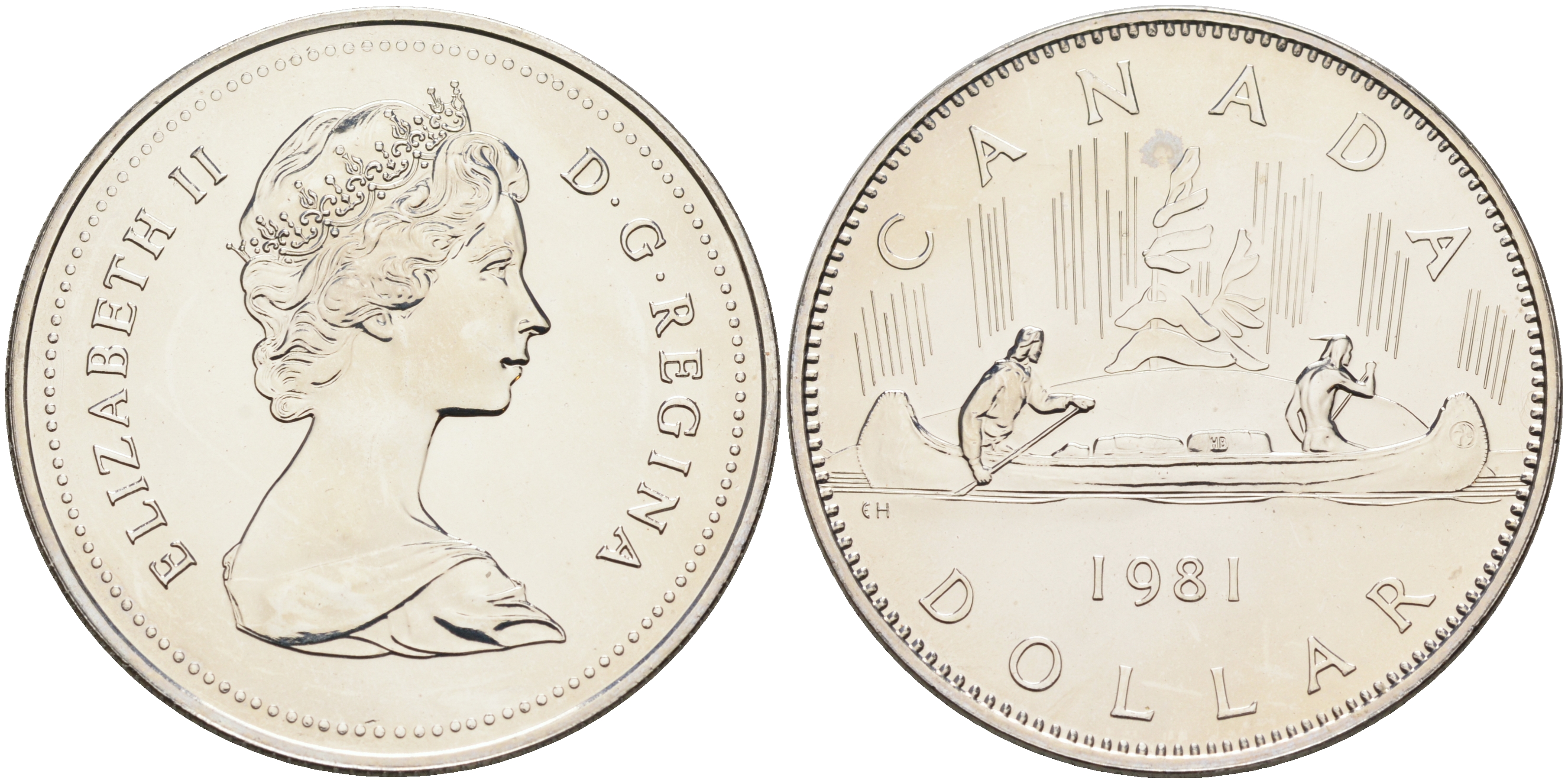 Канада 1 доллар 1981 Елизавета II (1952-2022), каноэ KM 120.1 никель  UNC  4578-422