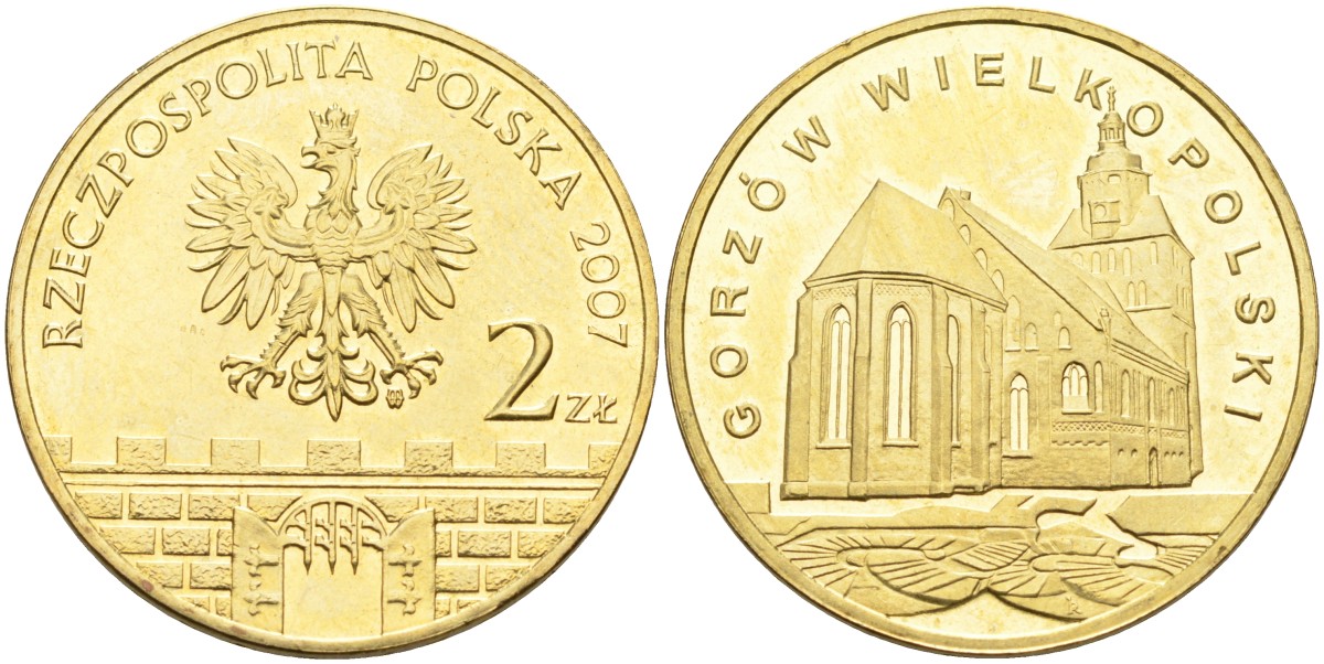 Польша 2 злотых 2007 MW, серия польские города, Гожув-Велькопольский KM 623 латунь 4586-1257
