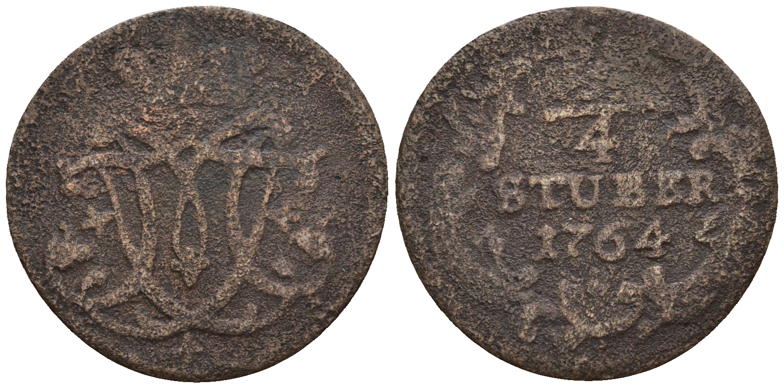 Кельн 1/4 штубера 1764 KM 161, Noss 791 медь 259-1127