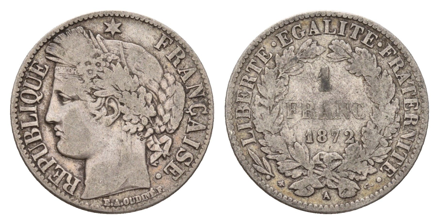 Франция 1 франк 1872 A KM 822 серебро 51-1813