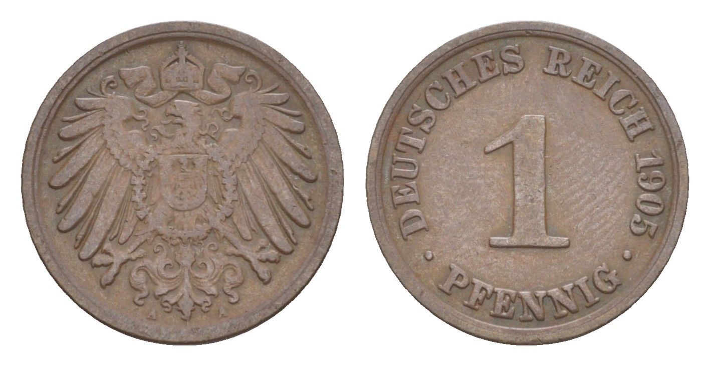 Германия 1 пфенниг 1905 A, Вильгельм II (1888-1918) KM 10, J. 10 медь 4647-837