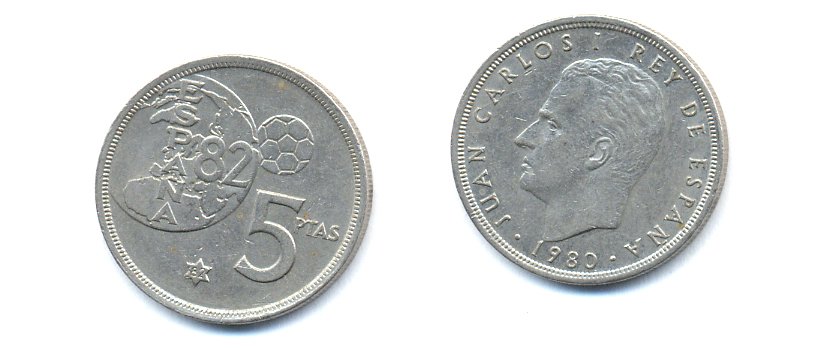 Испания 5 песет 1982 чемпионат мира по футболу 1982 KM 817 медно-никель 54-1847