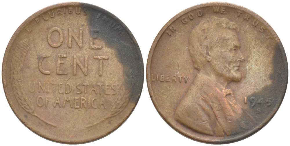 США 1 ЦЕНТ 1945 S, ЛИНКОЛЬН KM А132 медь цинк 218-461