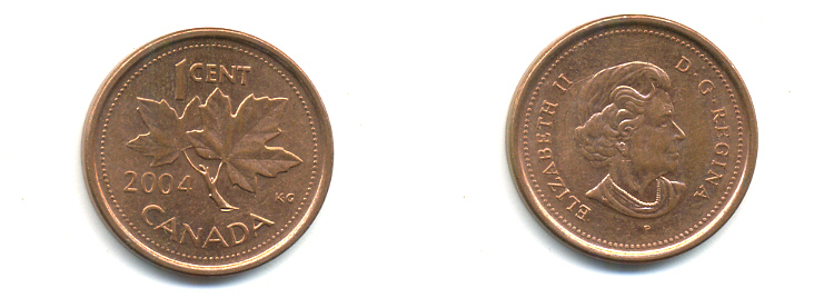 Канада 1 цент 2004 Елизавета II (1952-2022), кленовый лист KM 490 цинк плакированный медью 177-1451
