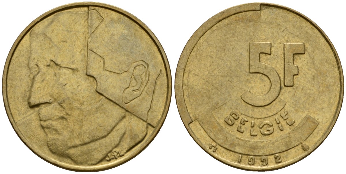 Бельгия 5 франков 1992 Belgie, Бодуэн I (1951-1993) KM 164 алюминиевая бронза 4601-321