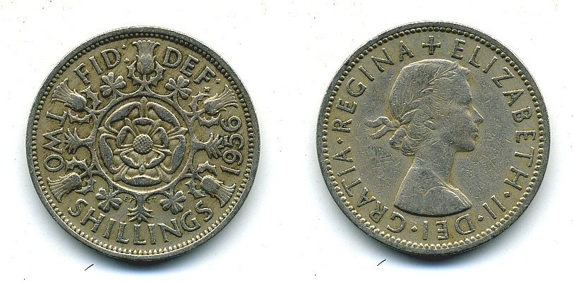 Великобритания 2 шиллинга (флорин) 1956 Елизавета II (1952-2022) KM 906, Spink 4146 медно-никель 4110-1431