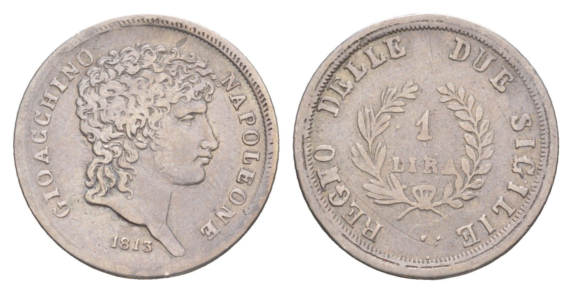 Неаполь 1 лира 1813 Иоахим Мюрат (1808-1815) KM 257 серебро 00-903-15