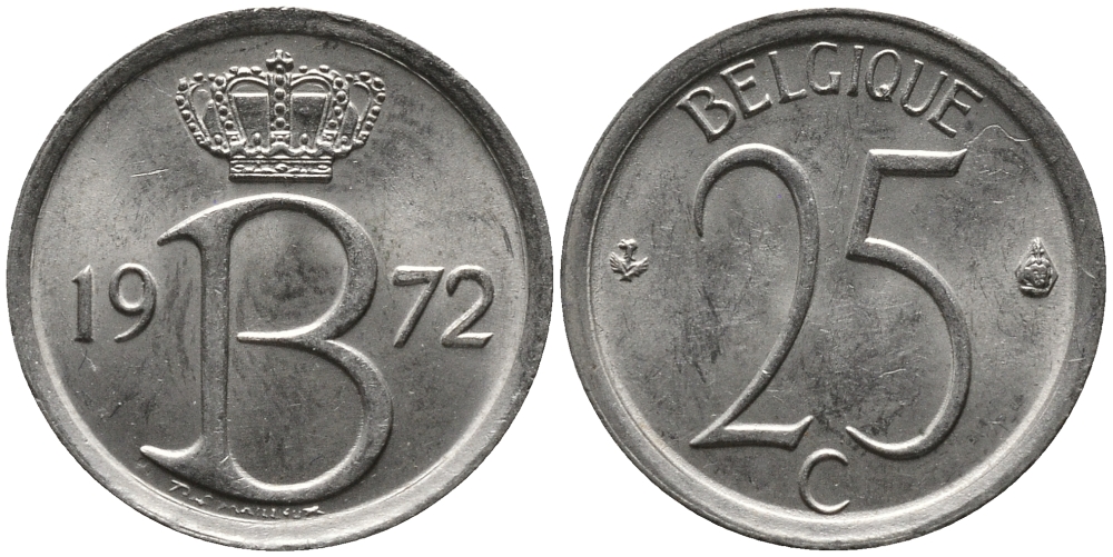 Бельгия 25 сантимов 1972 Belgique, Бодуэн I (1951-1993) KM 153.1 медно-никель 99-423