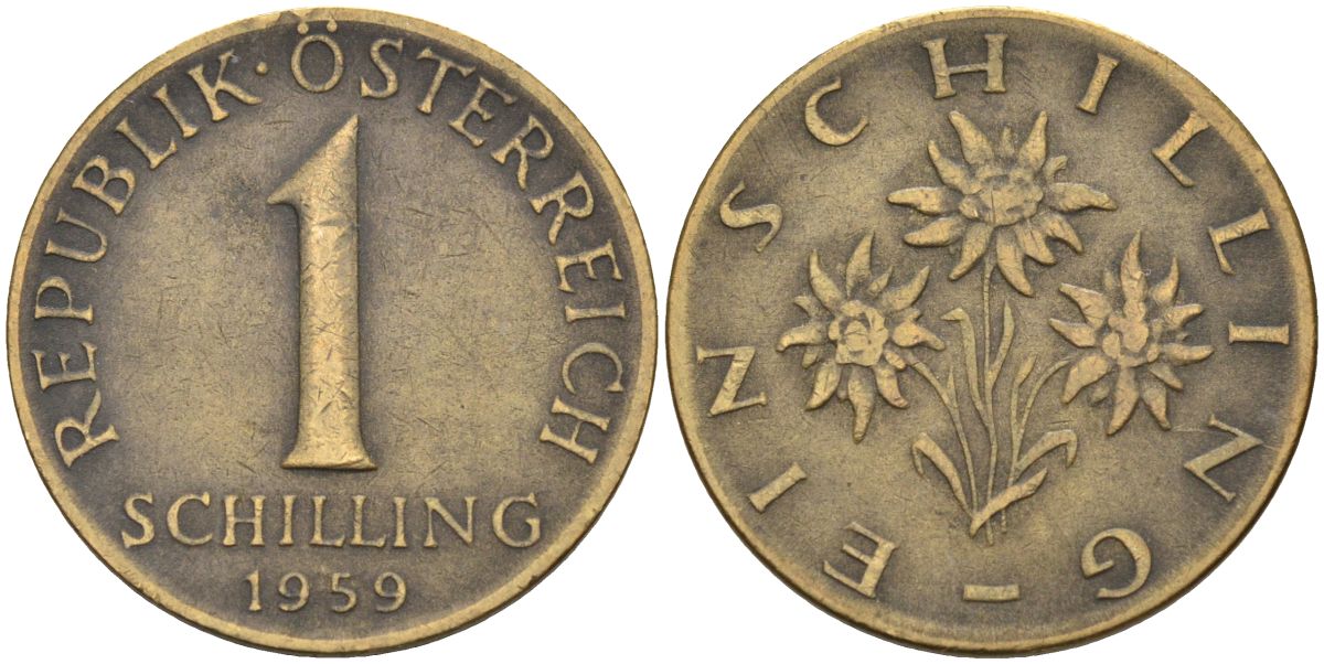 Австрия 1 шиллинг 1959 KM 2886 алюминиевая бронза 4592-957
