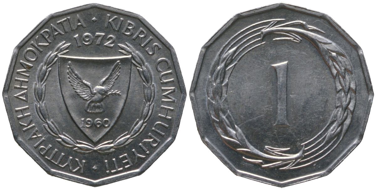 Кипр 1 миль 1972 KM 38 алюминий UNC 4567-658