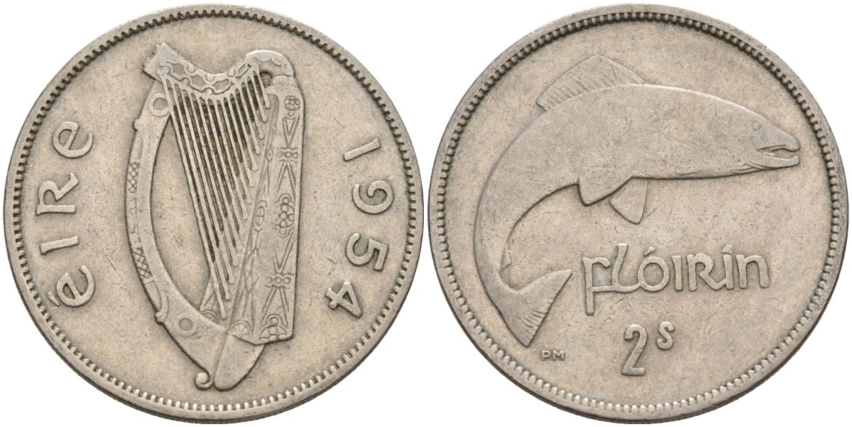 Ирландия 2 шиллинга = 1 флорин 1954 KM 15a медно-никель 4144-1032