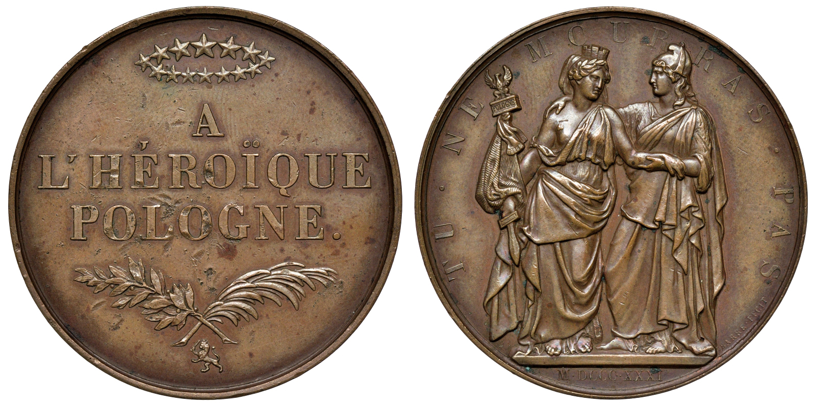 Польша медаль 1831 герои Польши, 51,25 мм, 60,35 гр H.-Cz. 3831 бронза 1069-8-21
