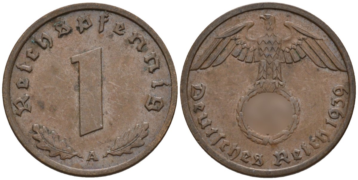 Германия 1 рейхспфенниг 1939 A KM 89, J. 361 бронза 4147-1148