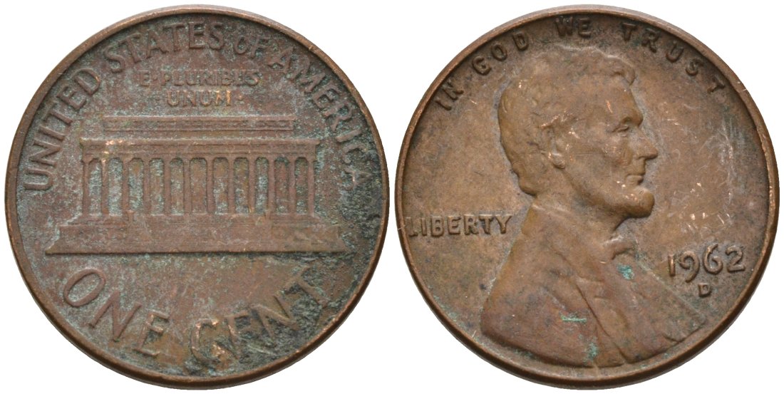 США 1 цент 1962 D, Линкольн KM 201 медь цинк 4564-413