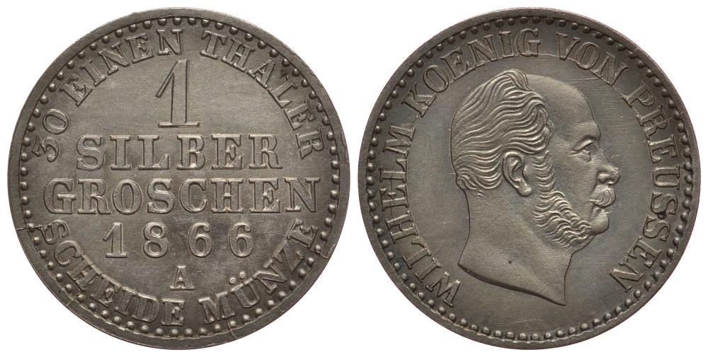 ПРУССИЯ 1 ГРОШ 1866 A KM 485 серебро 1522-922
