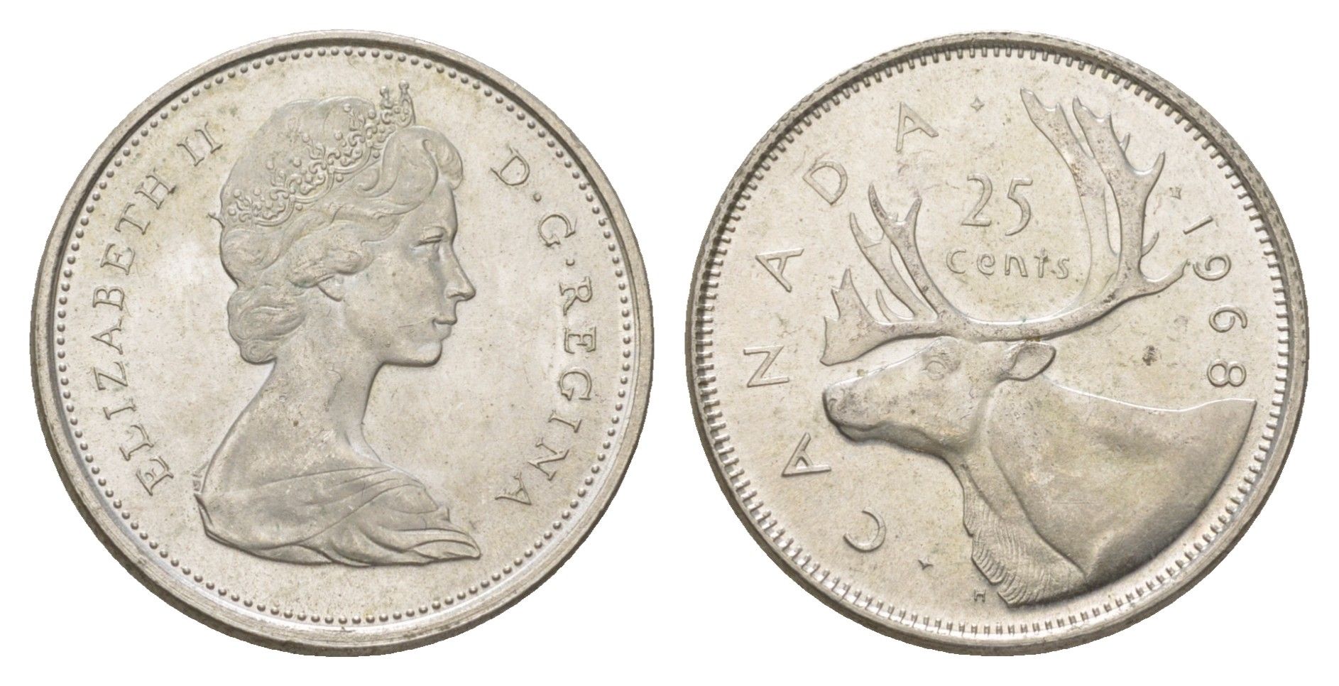 Канада 25 центов 1968 Елизавета II (1952-2022), олень KM 62a серебро 4622-926