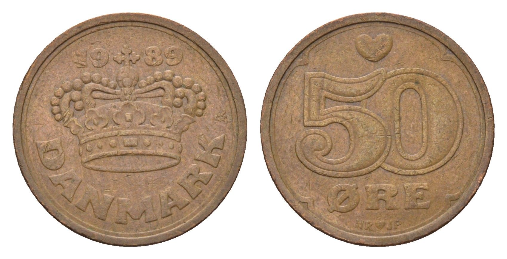 Дания 50 эре 1989 Маргрете II (1972-2024) KM 866 бронза 3459-917