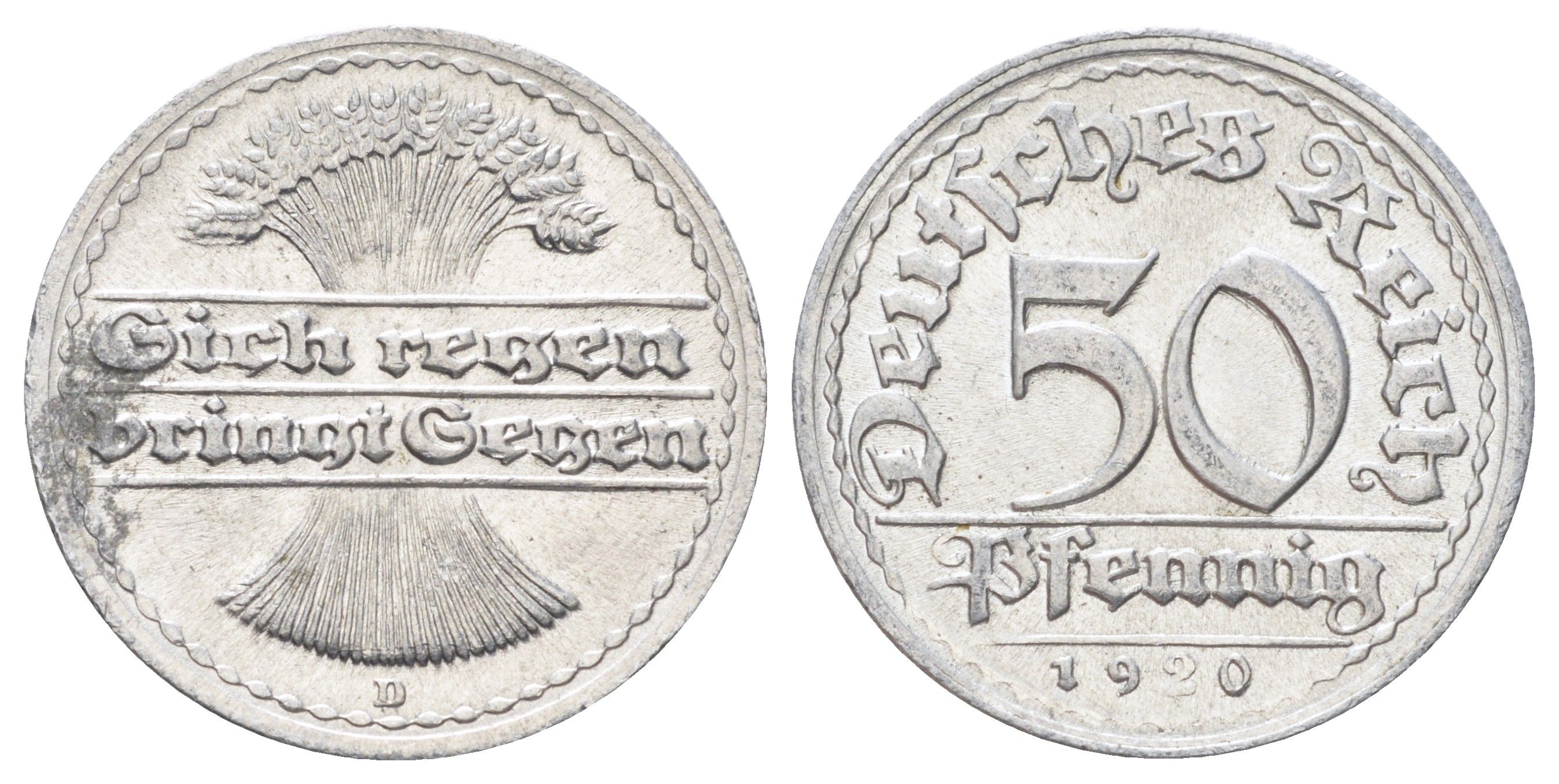 Германия 50 пфеннигов 1920 D KM 27, J. 301 алюминий 4700-947