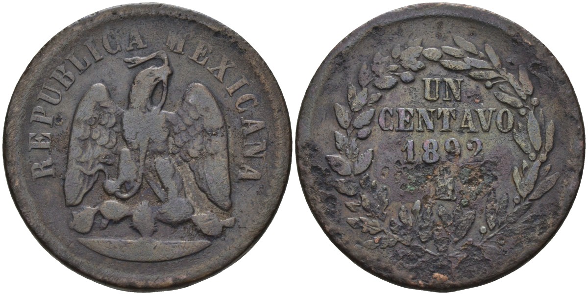 Мексика 1 сентаво 1892 Мо KM 391.6 медь 4586-433