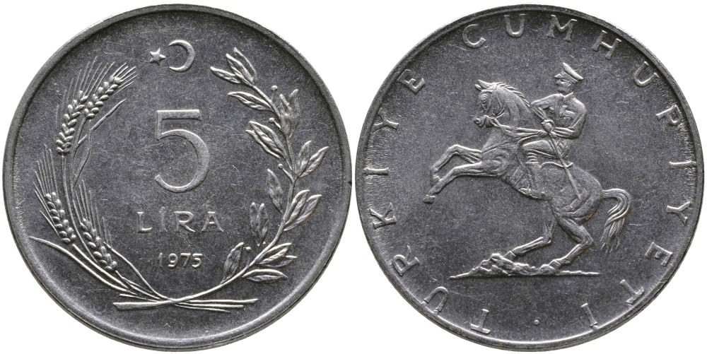 ТУРЦИЯ 5 ЛИР 1975 KM 905 нержавеющая сталь 29-134