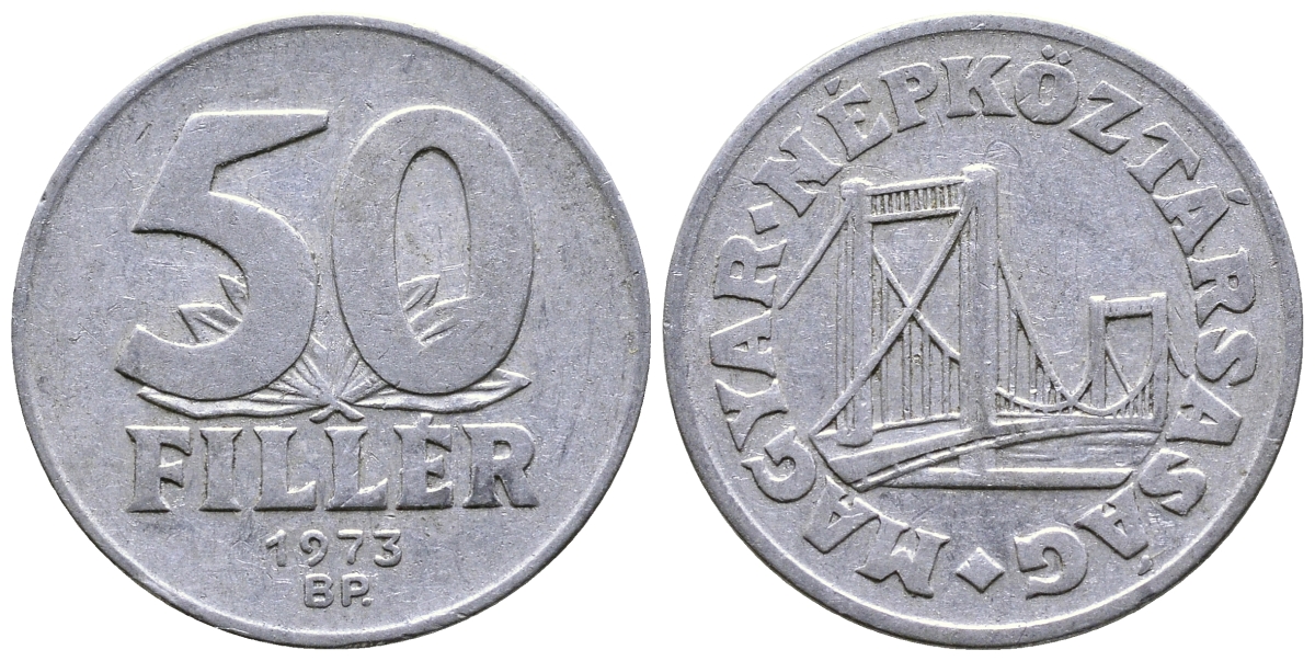 Венгрия 50 филлеров 1973 BP мост Елизаветы в Будапеште KM 574 алюминий 54-2224