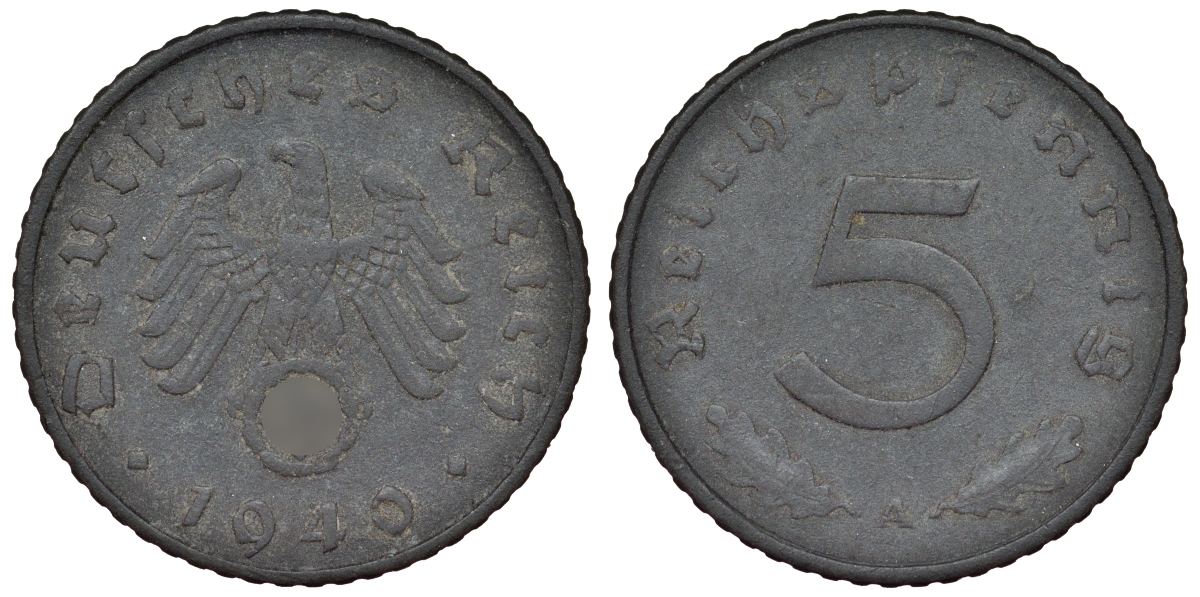 Германия 5 рейхспфеннигов 1940 A KM 100, J. 370 цинк 4121-724