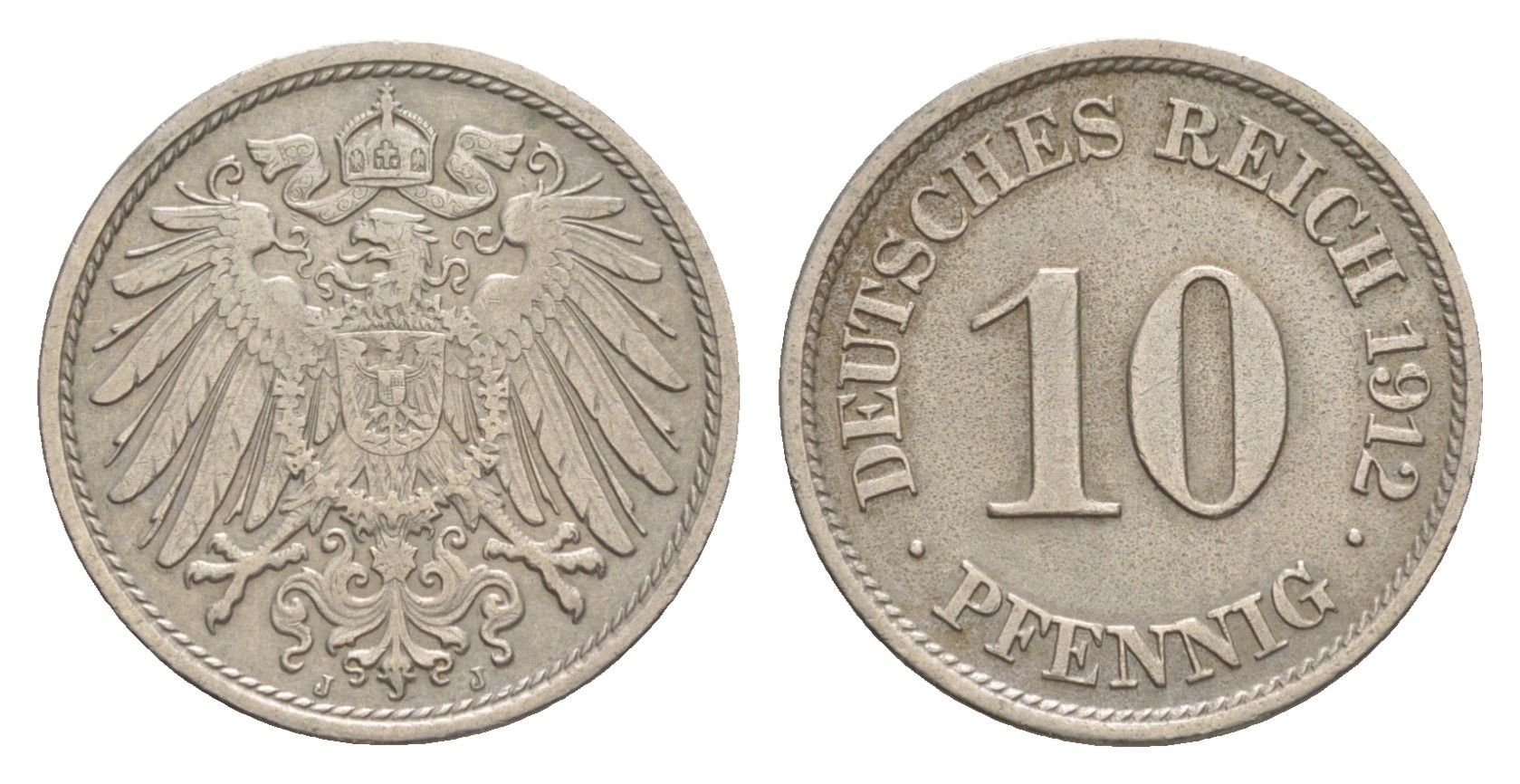 Германия 10 пфеннигов 1912 J, Вильгельм II (1888-1918) KM 12, J. 13 медно-никель 4640-325