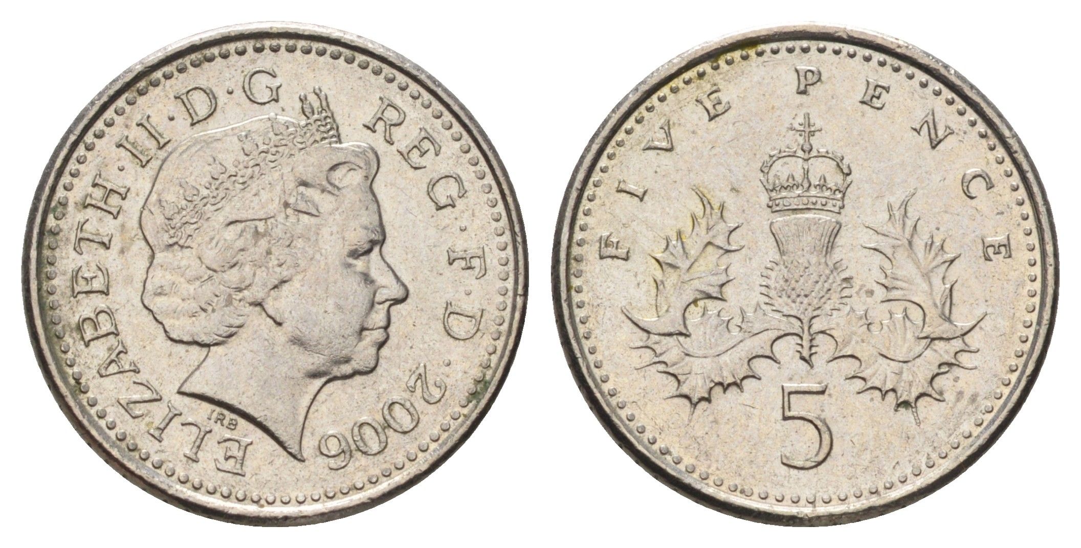 Великобритания 5 пенсов 2006 Елизавета II (1952-2022) KM 988, Spink 4670 (D5) медно-никель 4682-229
