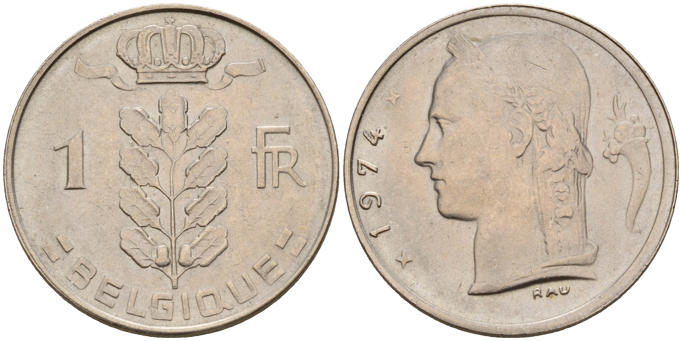 Бельгия 1 франк 1974 Belgique, Бодуэн I (1951-1993) KM 142.1 медно-никель  UNC  4161-1257