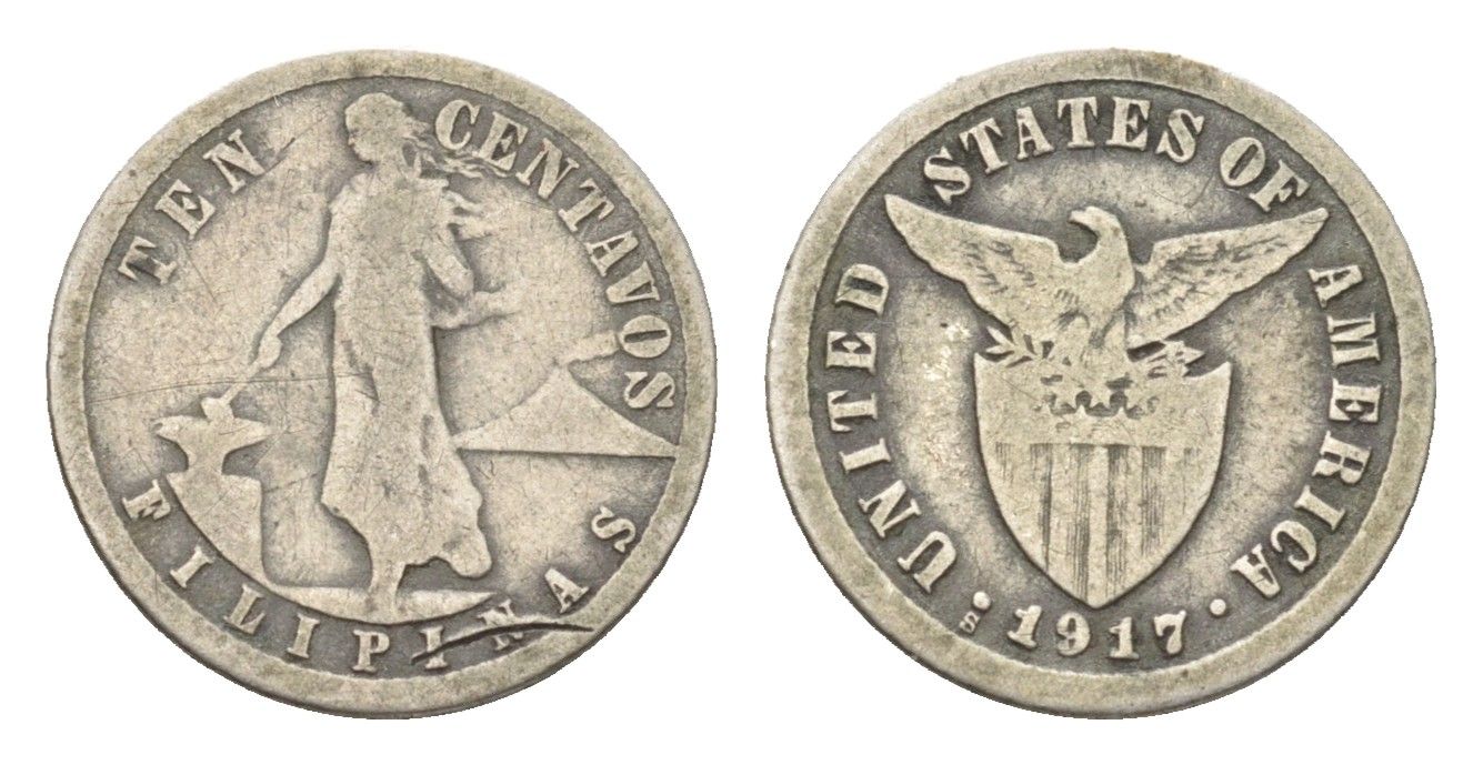 Филиппины 10 сентаво 1917 Администрация США KM 169 серебро 4668-658