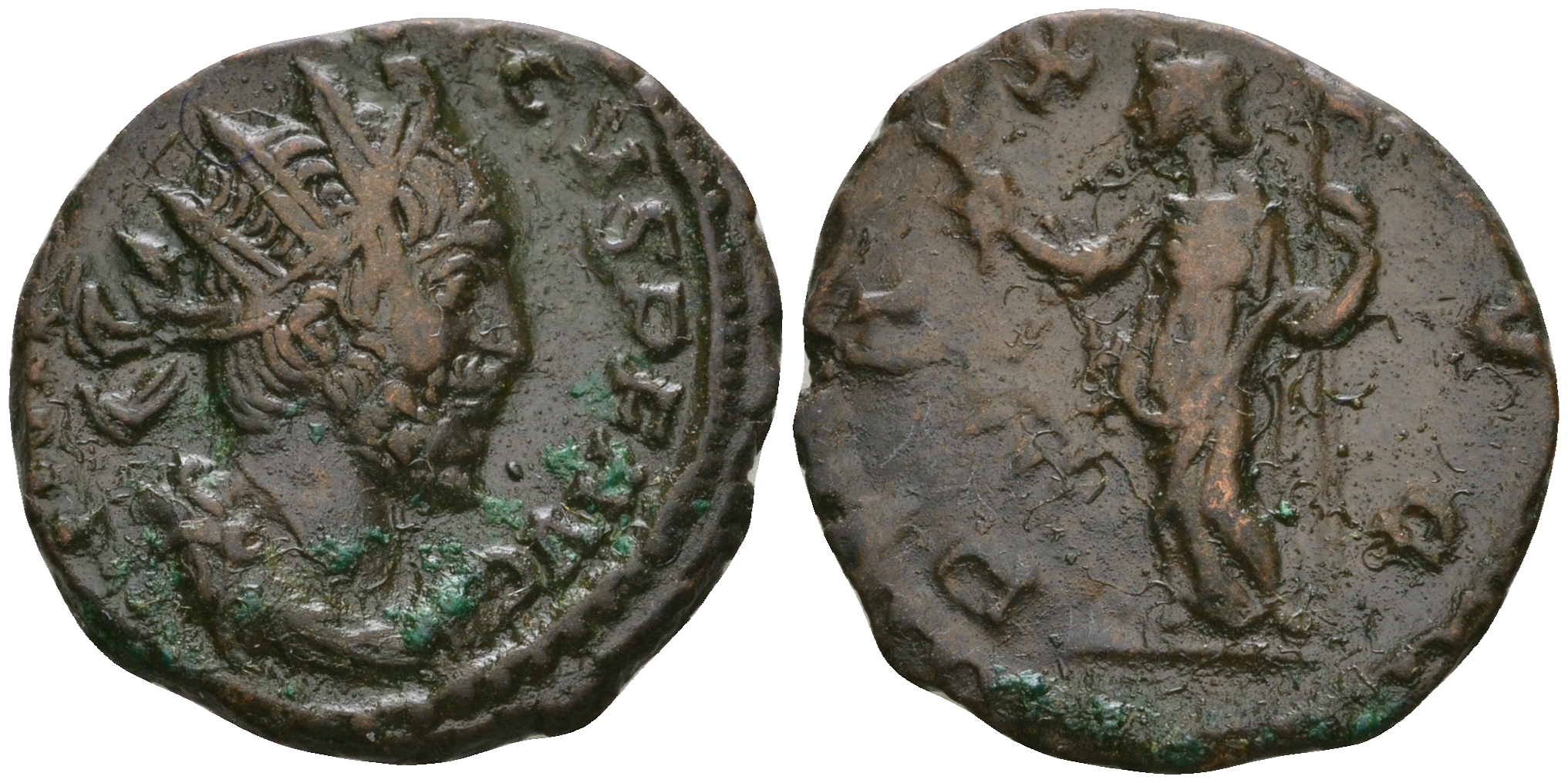 Римская Империя, императоры в Галлии антониниан 271 - 274 Тетрик, IMP TETRICVS P F AVG, бюст императора / PAX AVG, Пация, персонификация Мира RIC 100 биллон 1073-19-17