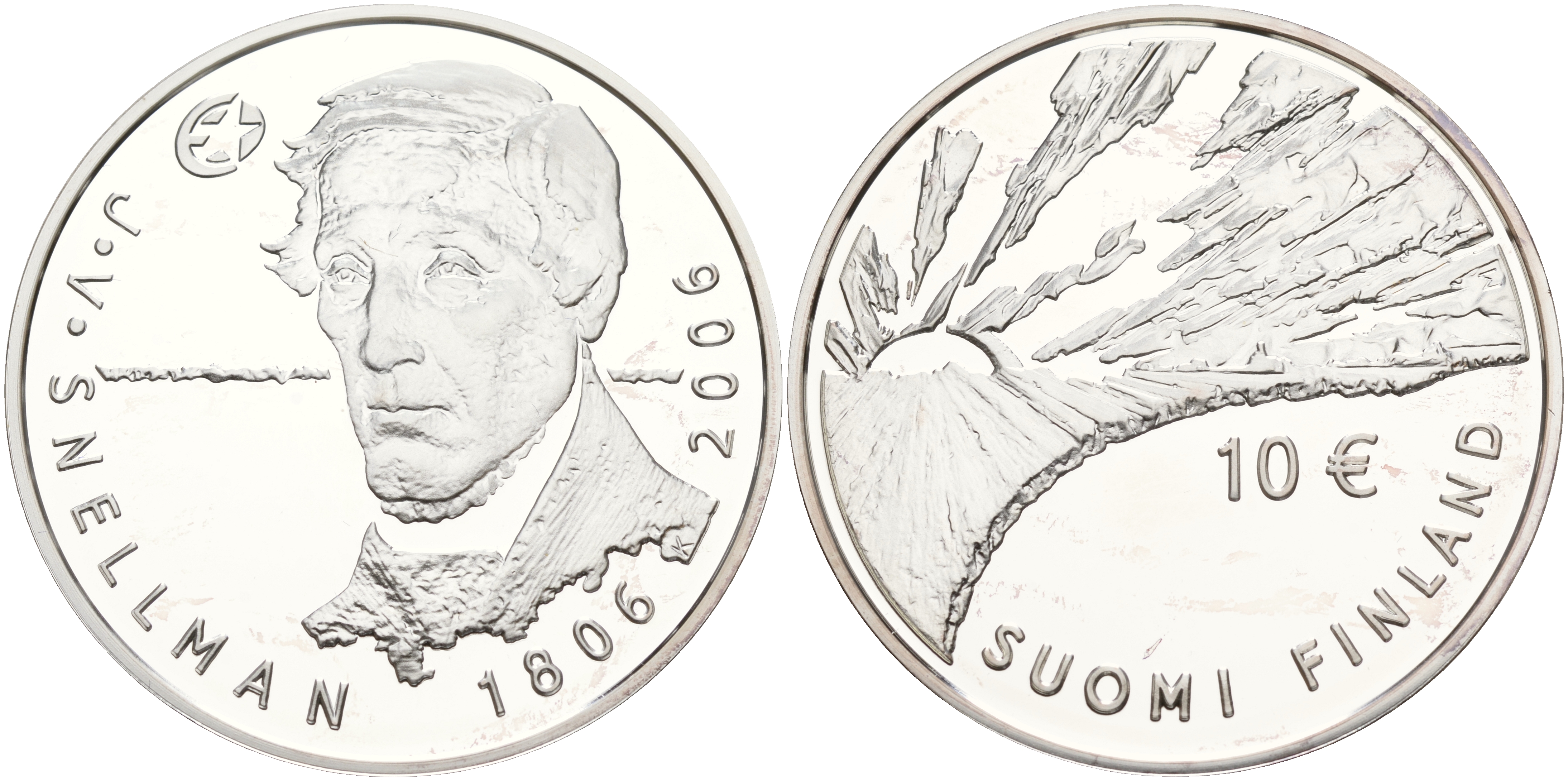 Финляндия 10 евро 2006 200 лет со дня рождения Йохана Снелльмана, философ KM 124 серебро PROOF 11-183-13