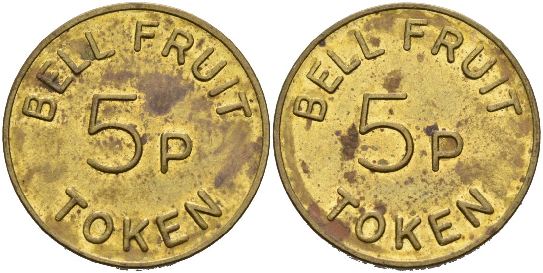 Англия 5 пенсов ND ИГРОВОЙ жетон, токен, BELL FRUIT латунь 4571-447