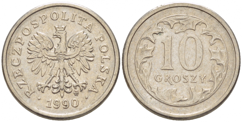 ПОЛЬША 10 ГРОШЕЙ 1990 MW KM 279 медно-никель 214-763