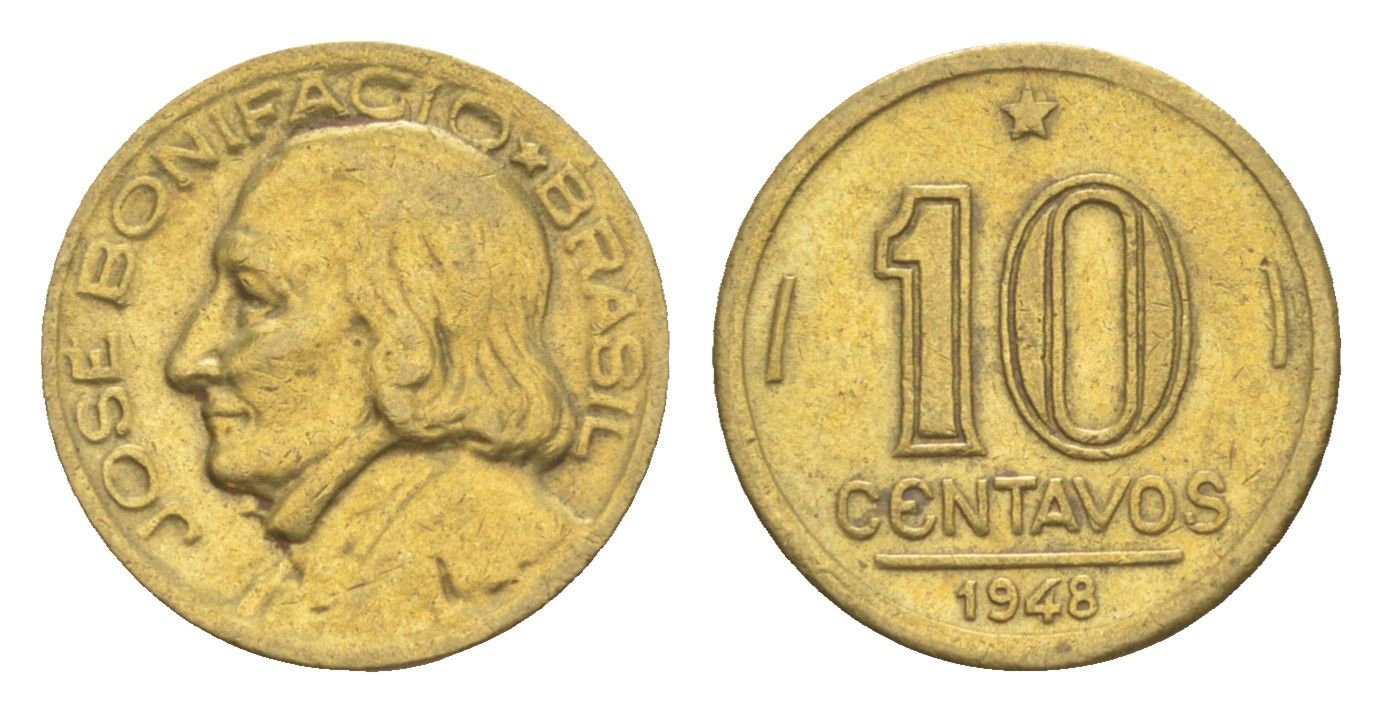 Бразилия 10 сентаво 1948 Жозе Бонифасиу де Андрада и Силва KM 561 алюминиевая бронза 4644-431