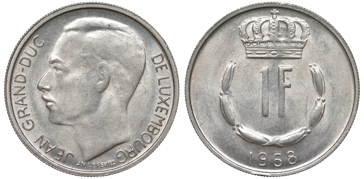 Люксембург 1 франк 1968 KM 55 медно-никель 4143-132