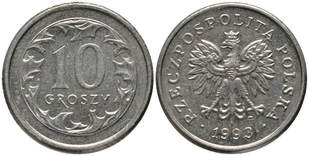 ПОЛЬША 10 ГРОШЕЙ 1993 MW KM 279 медно-никель 201-439