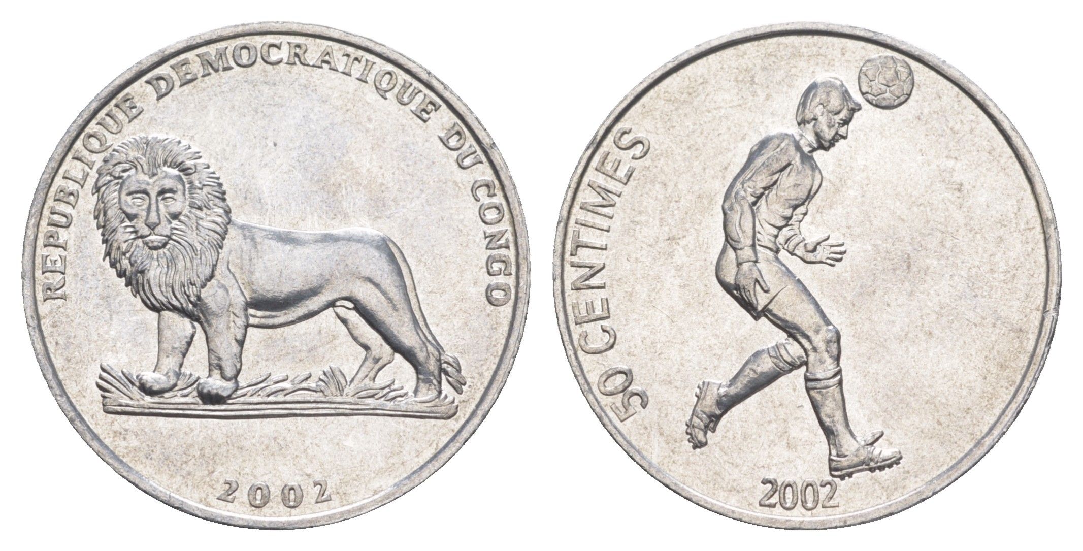 ДР Конго 50 сантимов 2002 Футболист KM 75 алюминий 4652-1132