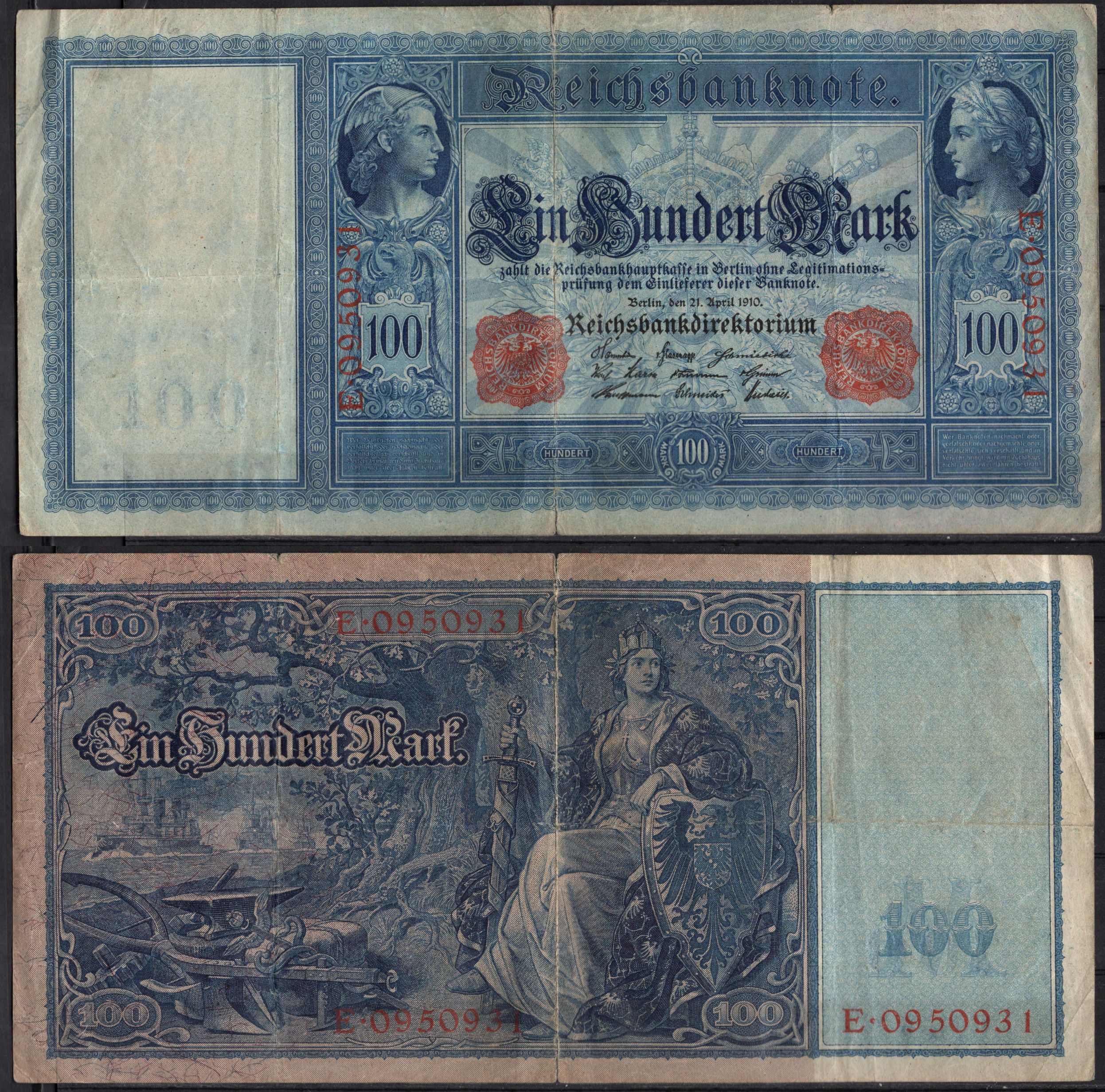 Германия 100 марок 1910 Pick 42 бумага 2192-92-1-1