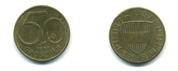 АВСТРИЯ 50 ГРОШЕЙ 1964 KM 2885 алюминиевая бронза 4364-1151