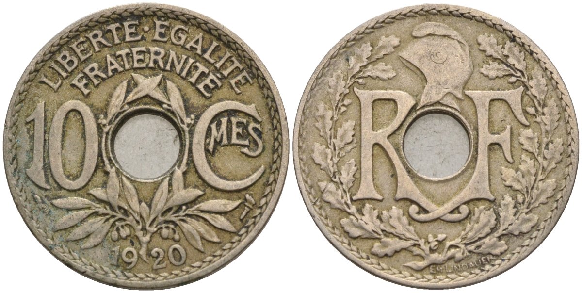 Франция 10 сантимов 1920 KM 866a, Le Franc 138.3 медно-никель 4143-847