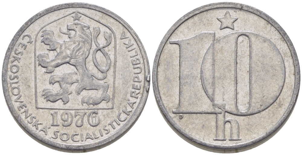 ЧЕХОСЛОВАКИЯ 10 ГЕЛЛЕРОВ 1976 СОЦИАЛИСТИЧЕСКАЯ РЕСПУБЛИКА KM 80 алюминий 99-938
